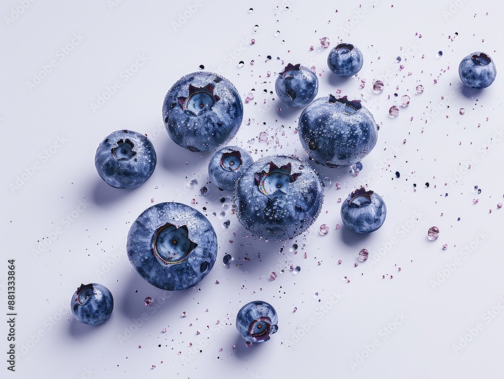 A cluster of blueberries arranged on a clean white surface, perfect for food styling or photography A cluster of blueberries arranged on a clean white surface, perfect for food styling or photography