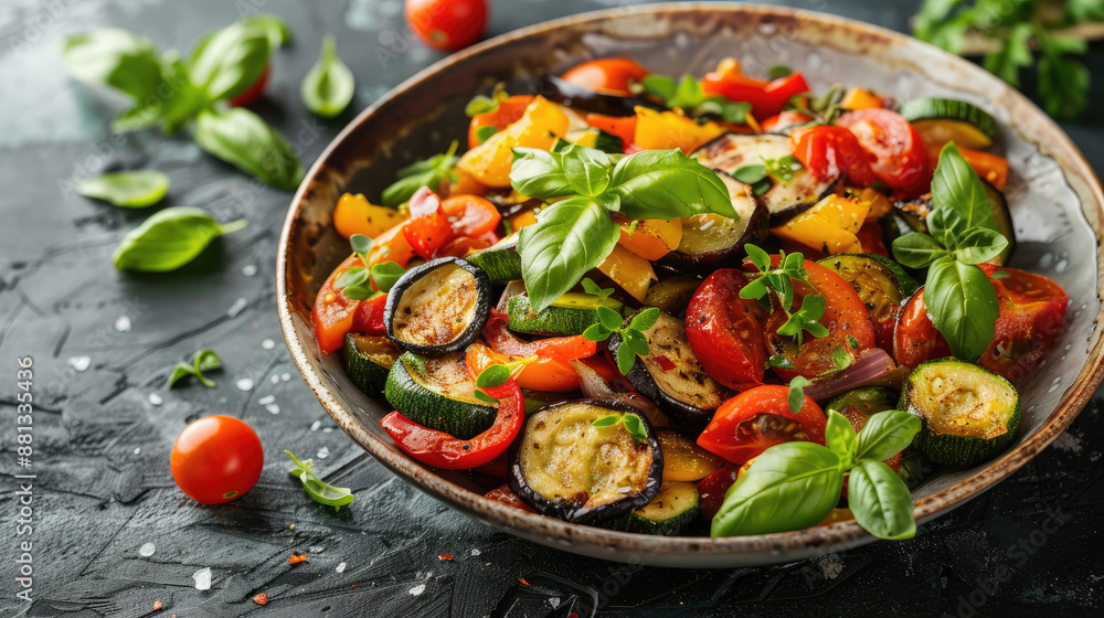 Fresh and Colorful Grilled Vegetable Salad with Basil and Cherry Tomatoes Fresh and Colorful Grilled Vegetable Salad with Basil and Cherry Tomatoes