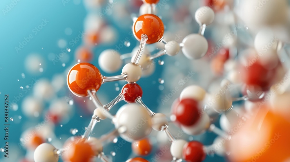This image shows a detailed molecular structure with interconnected orange and white spheres, representing atoms and bonds, highlighting the intricacies of scientific study and research. This image shows a detailed molecular structure with interconnected orange and white spheres, representing atoms and bonds, highlighting the intricacies of scientific study and research.