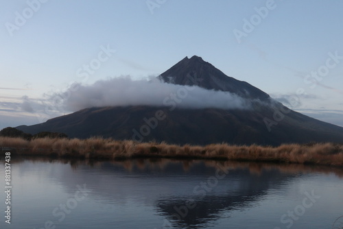 Mount Taranaki Reflection New Zealand Sunset With Cloud