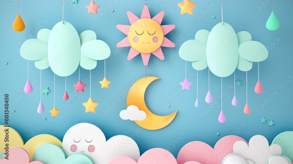 Cute 3D cartoon weather elements in paper cut style Cute 3D cartoon weather elements in paper cut style