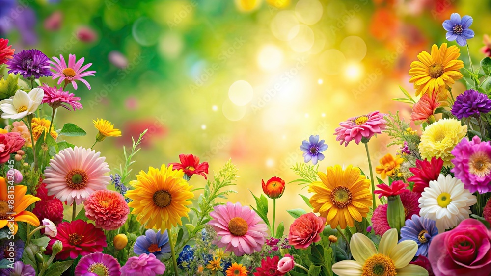 Fototapeta premium Background featuring colorful flowers in full bloom , floral, vibrant, garden, nature, petals, bouquet, botanical, blossoms