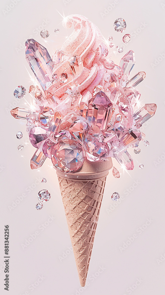 The Exquisite Crystal Ice Cream Cone with Sparkling Delight for Elegant Displays. Perfect for use in luxury product promotions, decorative art displays, event decor, and upscale marketing materials. The Exquisite Crystal Ice Cream Cone with Sparkling Delight for Elegant Displays. Perfect for use in luxury product promotions, decorative art displays, event decor, and upscale marketing materials.