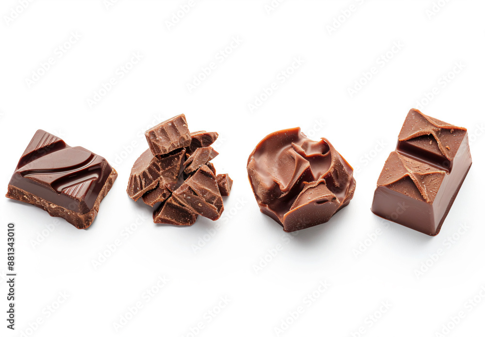 a group of chocolate pieces on a white surface a group of chocolate pieces on a white surface