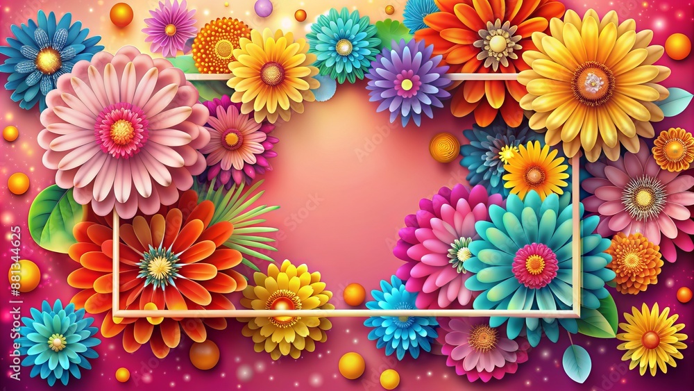Vibrant colorful abstract festive background with intricately designed flowers and rectangular frame for happy mother's day celebration. Vibrant colorful abstract festive background with intricately designed flowers and rectangular frame for happy mother's day celebration.