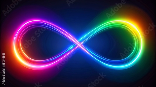 Vibrant bright infinity loop with sleek lighted arrows in perfect harmony, exuding perpetual motion and balance in tetradic colors.