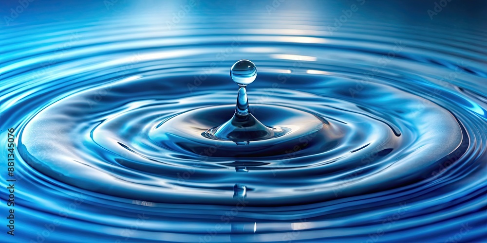 Close-up of a water drop creating ripples in a clear blue pool, emphasizing water conservation and purity , water, drop Close-up of a water drop creating ripples in a clear blue pool, emphasizing water conservation and purity , water, drop