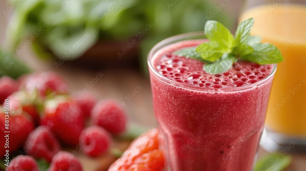 A berry smoothie, vibrant and healthy in appearance, served in a glass and adorned with mint leaves, emphasizes the beauty and nutrition in each sip. A berry smoothie, vibrant and healthy in appearance, served in a glass and adorned with mint leaves, emphasizes the beauty and nutrition in each sip.