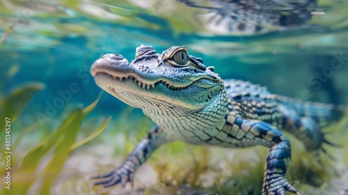 Wallpaper Mural Underwater shot of a baby alligator swimming gracefully in a natural pond , horizontal Composition, product view, Centered Composition, masterpiece, best quality, highly detailed. Torontodigital.ca