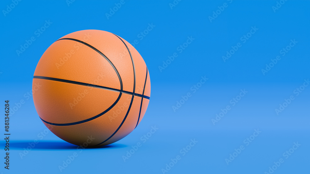orange basketball ball is on blue surface, isolated element, sports and physical activity theme orange basketball ball is on blue surface, isolated element, sports and physical activity theme