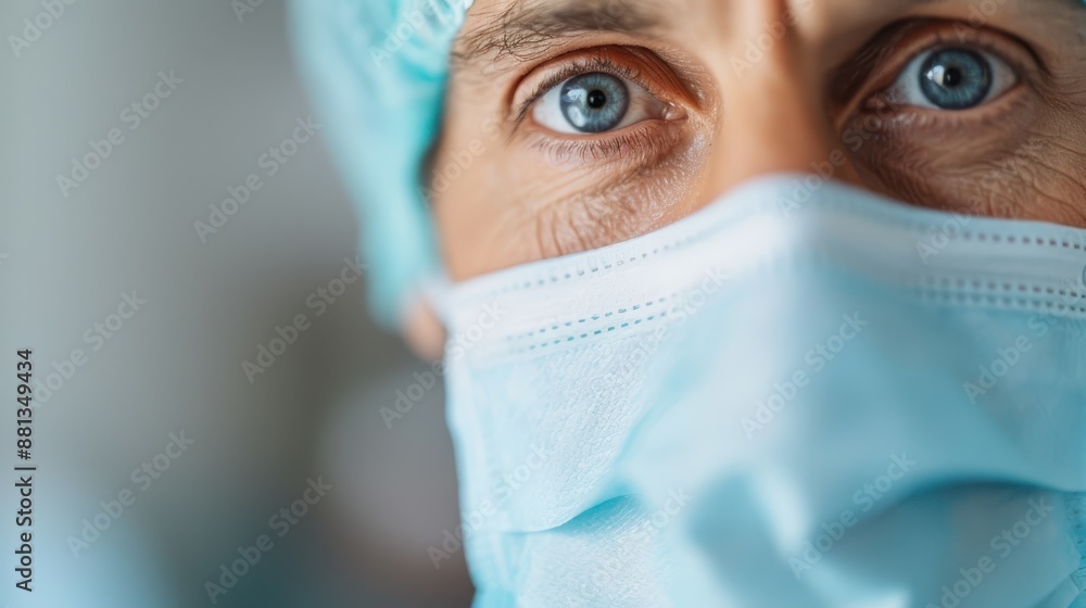 A close-up view of a surgeon dressed in blue surgical attire and a mask performing an intricate medical procedure, highlighting precision and dedication in the surgical field. A close-up view of a surgeon dressed in blue surgical attire and a mask performing an intricate medical procedure, highlighting precision and dedication in the surgical field.