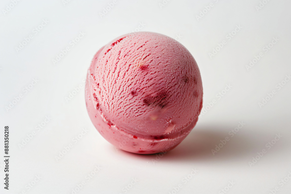 a pink ice cream ball on a white surface a pink ice cream ball on a white surface