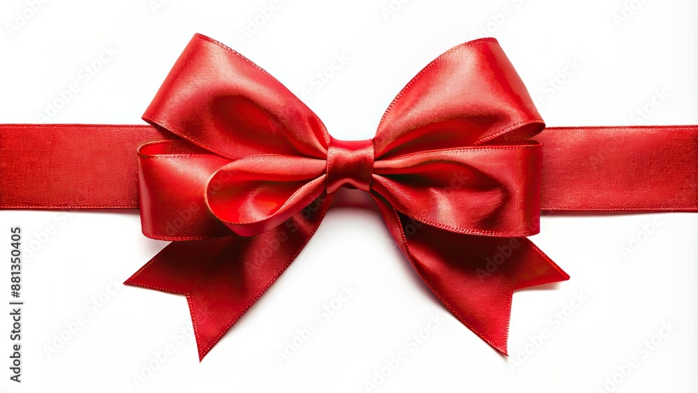 Fototapeta premium Red satin ribbon bow isolated on a background, silk, shiny, gift wrapping, decoration, festive, holiday, present, ornament