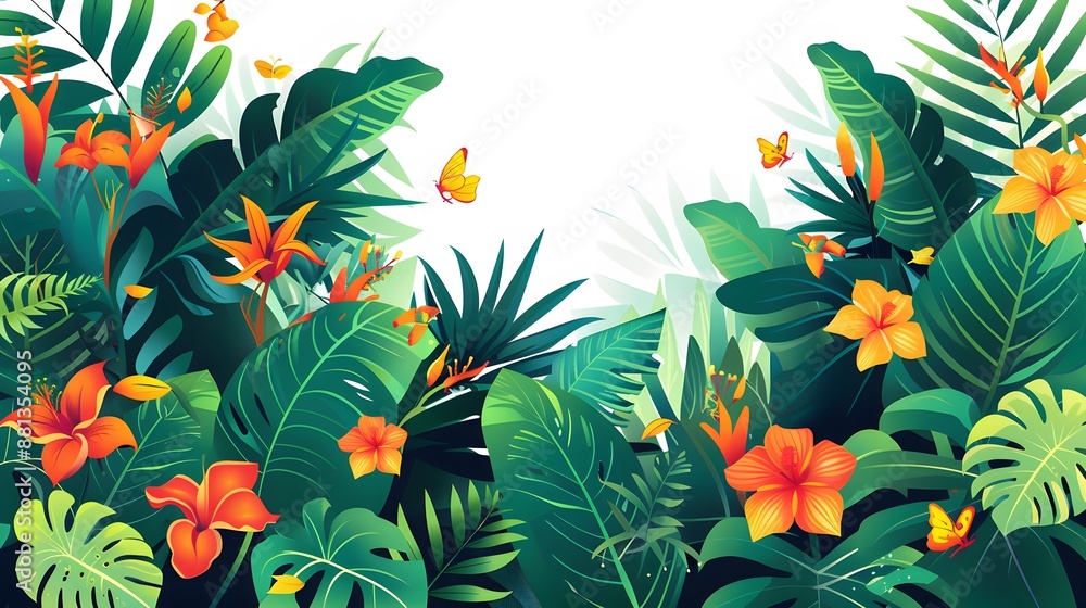 tropical leaf and flower on white background tropical leaf and flower on white background