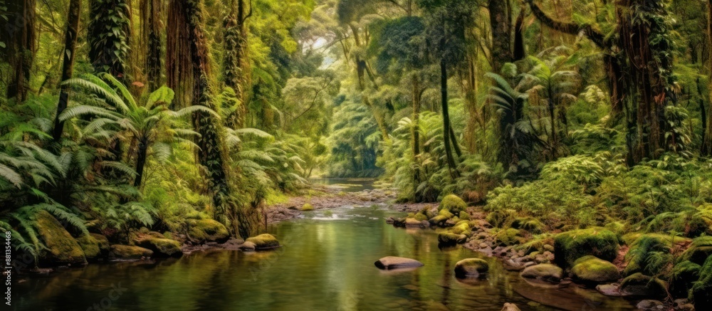 Obraz premium Tranquil Stream Flowing Through Lush Jungle