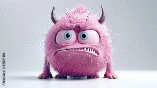 Cute expressive 3D cartoon monster with big eyes
