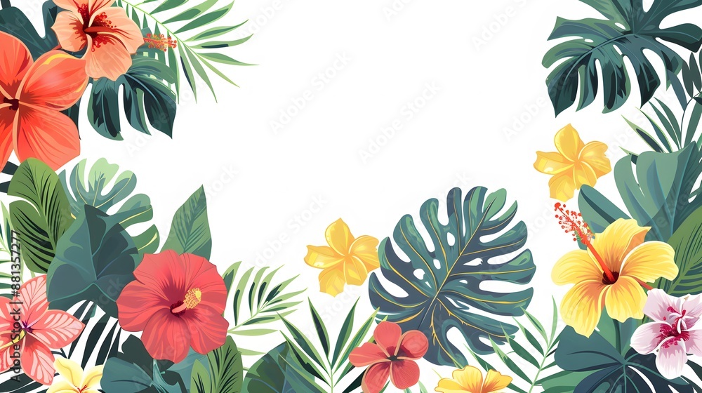 Fototapeta premium tropical leaf and flower on white background
