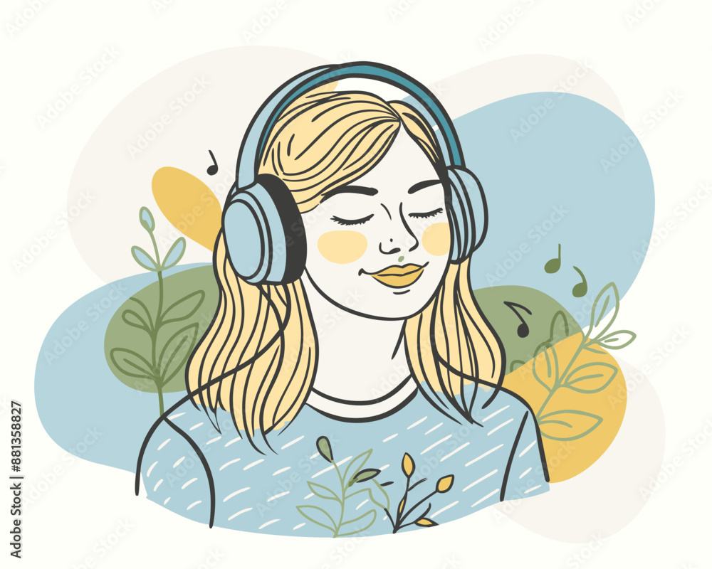 design of woman wearing a music headset v13 design of woman wearing a music headset v13