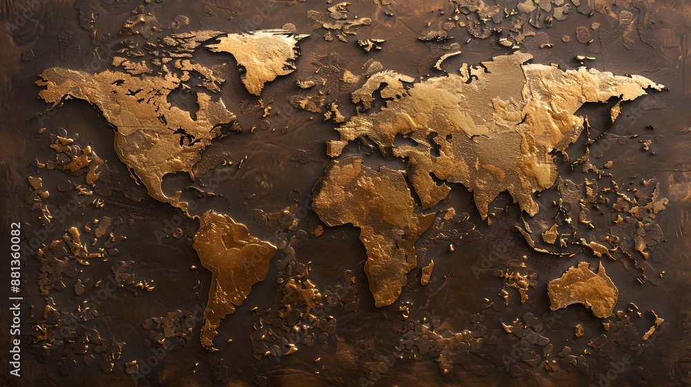 World map embossed in stylized illustration World map embossed in stylized illustration