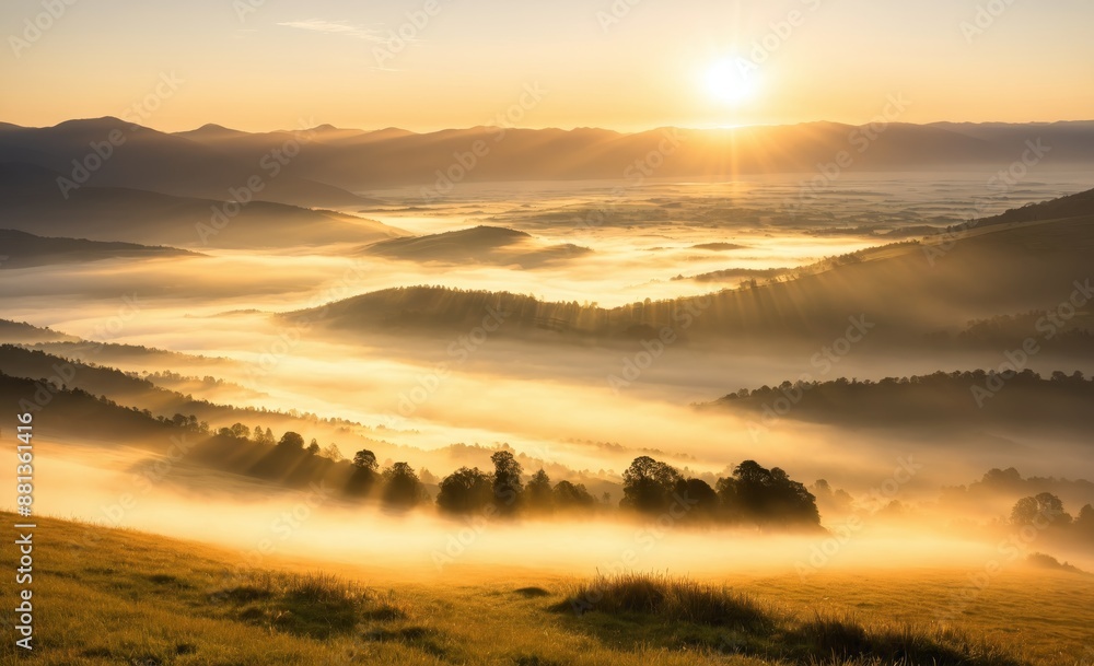 Golden Sunrise Over Misty Mountains Golden Sunrise Over Misty Mountains