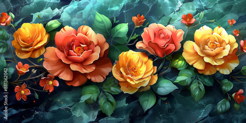 Wallpaper Mural パネルの壁アート、壁の装飾、花のデザインの大理石の背景 Torontodigital.ca