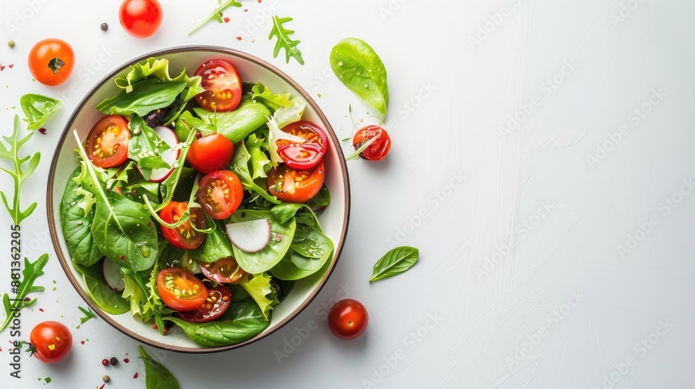Nutritious vegetable salad on white background with copy space Nutritious vegetable salad on white background with copy space
