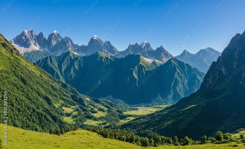Fototapeta premium Breathtaking Mountain Valley Under Clear Blue Sky