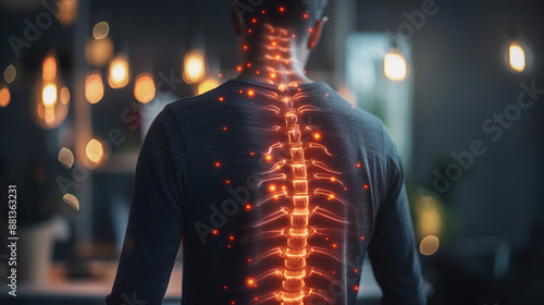 Patients with back pain have a glowing spine highlighted in red