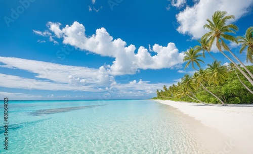Tropical Beach with Crystal Clear Water and Palm Trees