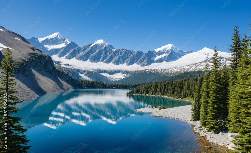 Majestic Glacier Lake with Snow-Capped Mountain Majestic Glacier Lake with Snow-Capped Mountain