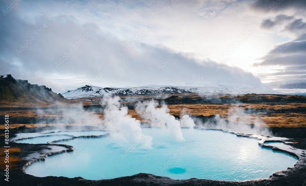 Geothermal Hot Spring in Rugged Icelandic Landscape Geothermal Hot Spring in Rugged Icelandic Landscape