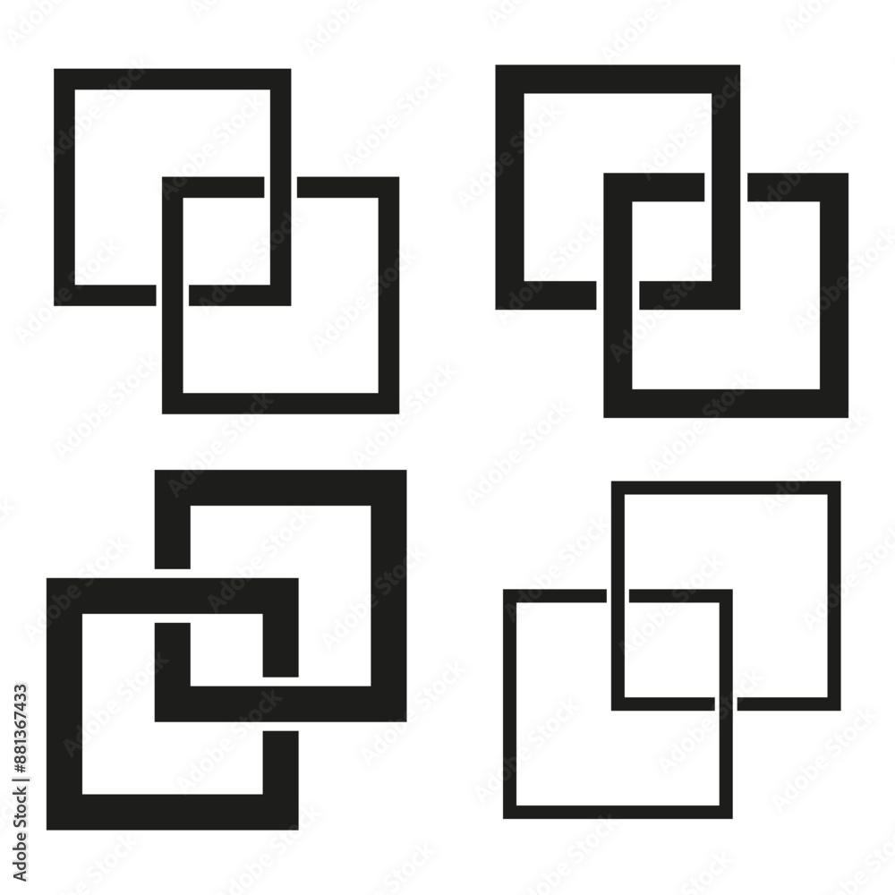 Abstract square icons. Geometric maze patterns. Black line design. Vector illustration. Abstract square icons. Geometric maze patterns. Black line design. Vector illustration.