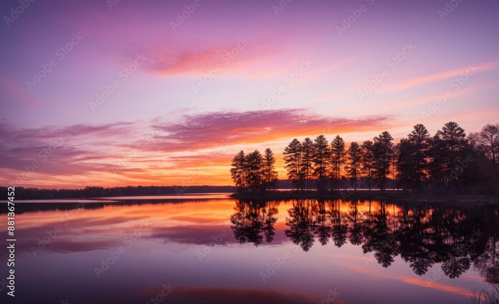 Obraz premium Tranquil Sunset Over Reflective Lake