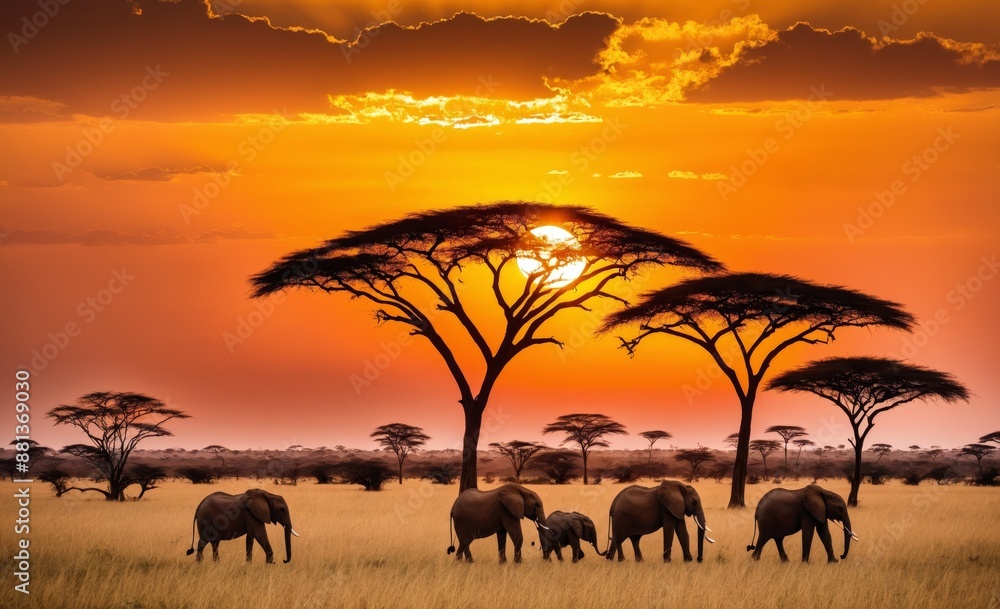 Majestic African Sunset with Elephants Majestic African Sunset with Elephants