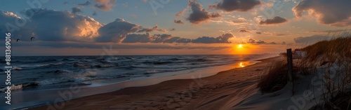 North Sea Beach Panorama: Sand Dune, Ocean, and Sky © hisilly