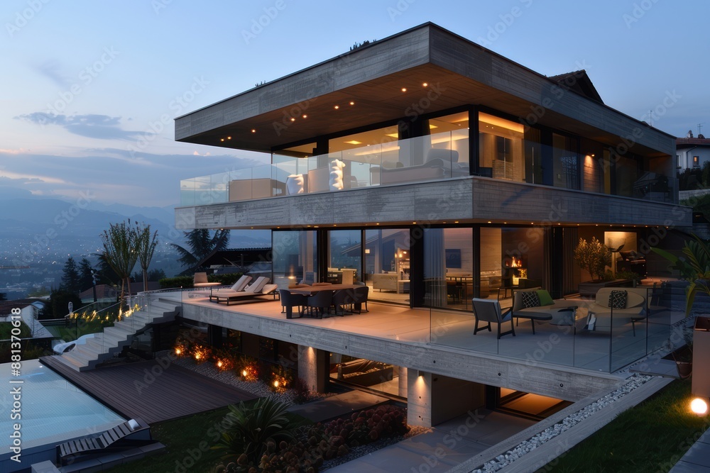Minimalist Cube Villa with Hilltop Terrace: Concrete and Glass Modern Home Minimalist Cube Villa with Hilltop Terrace: Concrete and Glass Modern Home