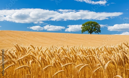 Golden Wheat Field Under Clear Blue Sky