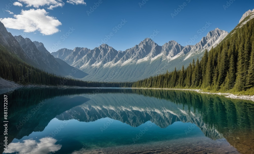 Fototapeta premium Serene Lake with Mountain Reflections