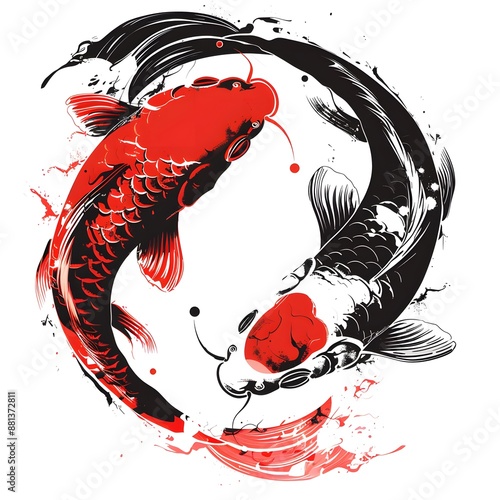 Yin Yang Koi Fish Abstract Art.
