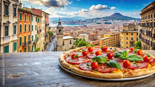Fototapeta Naklejka Na Ścianę i Meble -  Historic center of Naples pizza, pizza, Napoli, Italy, street, historic, center, traditional, Neapolitan, food, crust