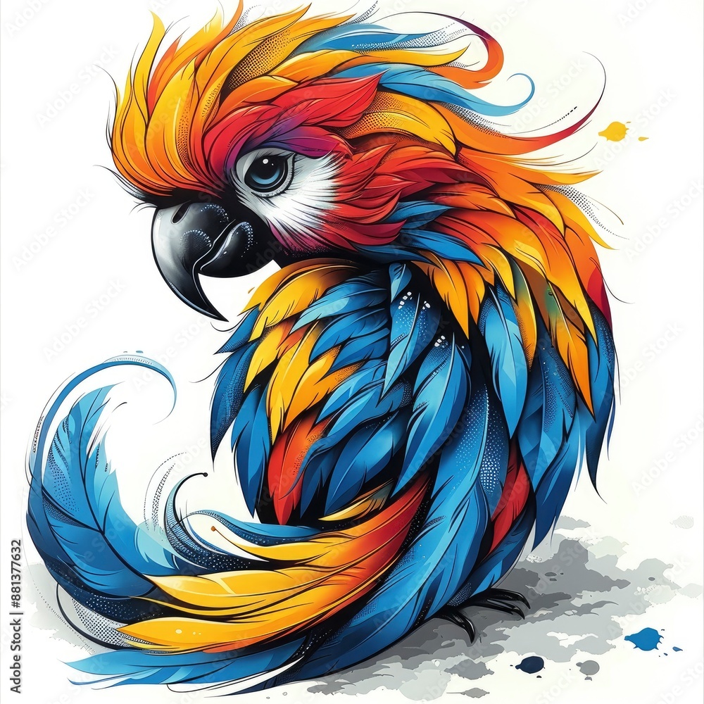 Obraz premium Colorful cute flamingo chick, vector, white, colorful, detailed, graffiti, portrait sitting on the ground, cartoon, fantasy, shirt, icon, detailed