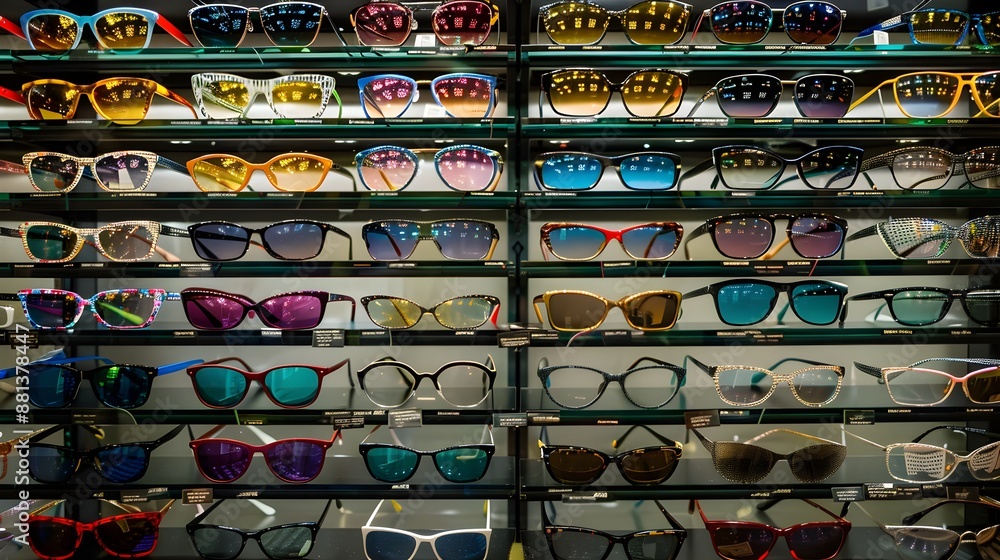 Fototapeta premium Eyeglasses shop fashion eyeglasses eyeglasses displayed on the shelves of the eyeglasses department store