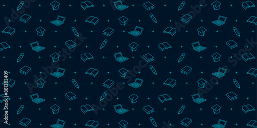 school background with texture design with educational icons pattern on dark background