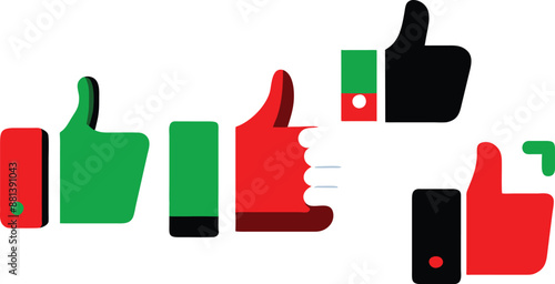 Like, dislike and neutral thumb symbols in white and black circle. Feedback and rating thumbs up and thumbs down icons set. Thumbs up, down and sideways icon set. Ai generate 