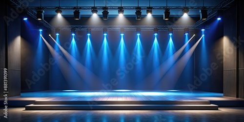 Empty stage illuminated by projectors, stage, empty, illuminated, projectors, lighting, spotlight, theater, performance, show