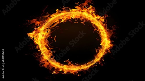 Circle of Fire flame with movment on black background, Beautiful yellow, orange and red and red blaze fire flame texture style