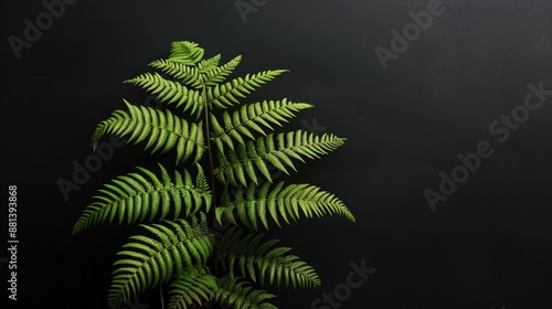 Isolated New Zealand tree fern on black background with copy space no humans photo