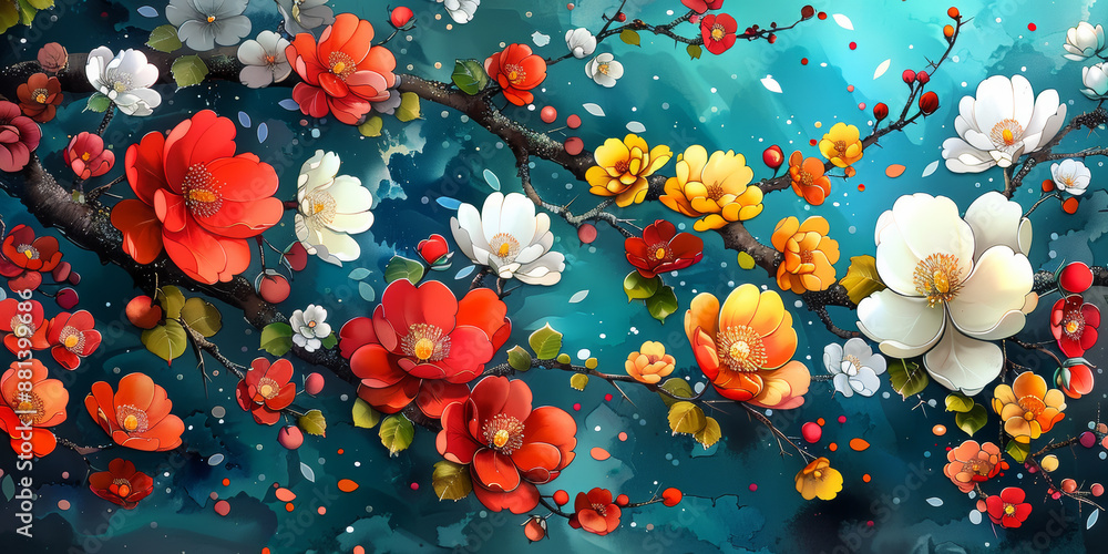 パネルの壁アート、壁の装飾、花のデザインの大理石の背景