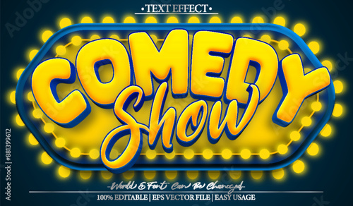 Comedy Show  Vector Text Effect Editable Alphabet Concert Standup Comedian Musical Cartoon Laugh Yellow Blue