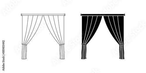 outline silhouette curtain icon set isolated on white background